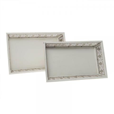 S/2 Δίσκος μεταλλικός/ξύλινος ανοιχτό γκρι