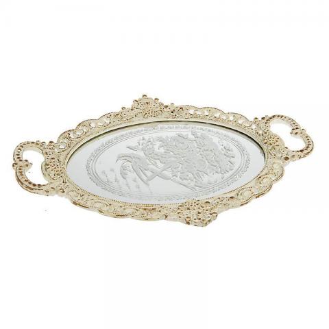 Δίσκος καθρέφτης polyresin αντικέ εκρού 43x30x3 cm